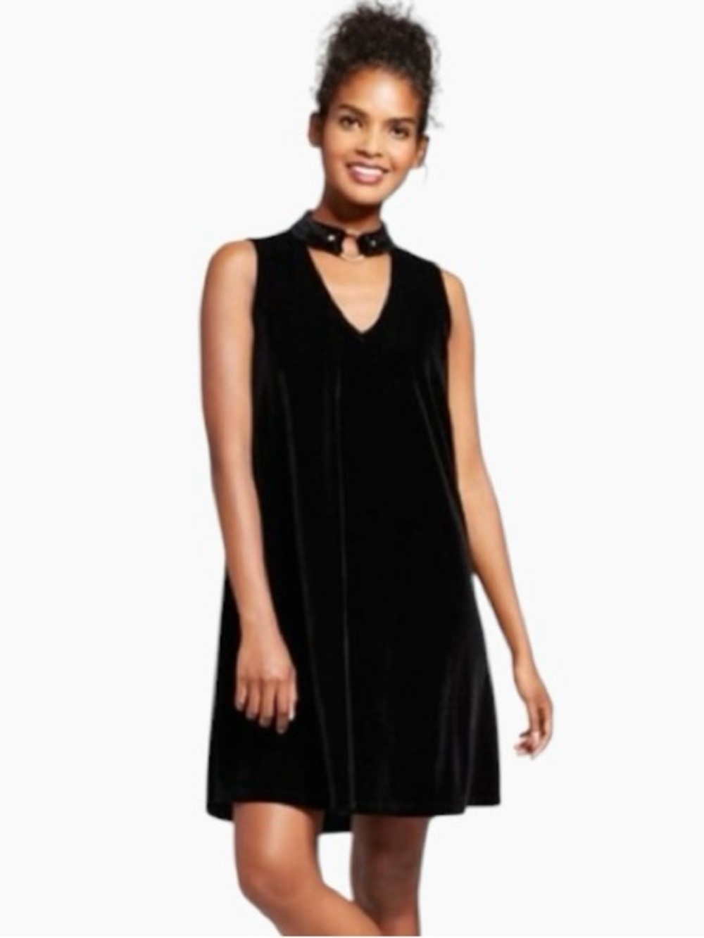 Xhilaration Black Velvet Choker Cutout Midi Dress Women's Medium